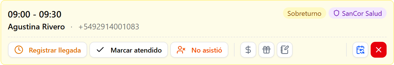 Sobreturno creado en la agenda